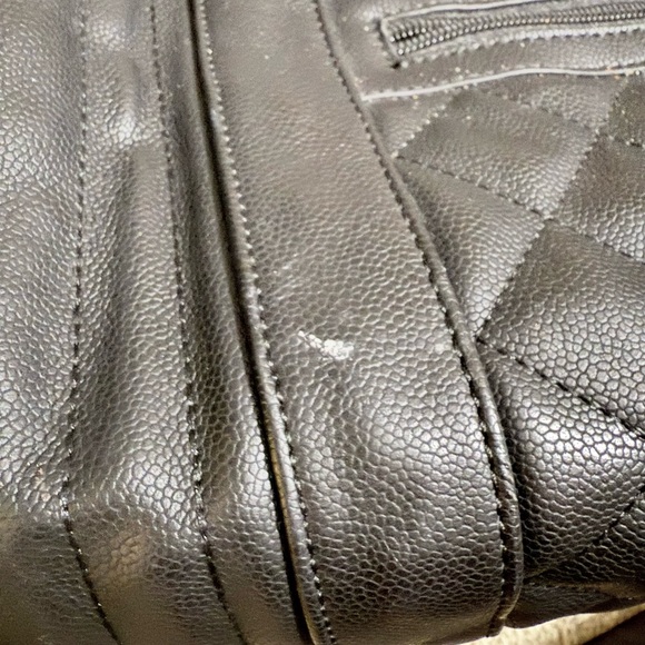 Black Quilted Leather Satchel Bag with Top Handles & Crossbody Strap - Picture 5 of 10